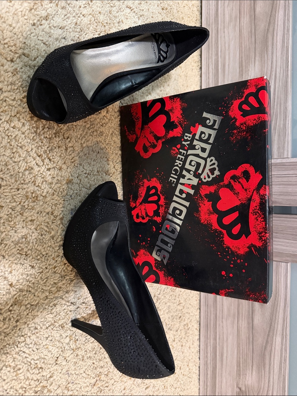 Fergalicious Black Peep-Toe Heels